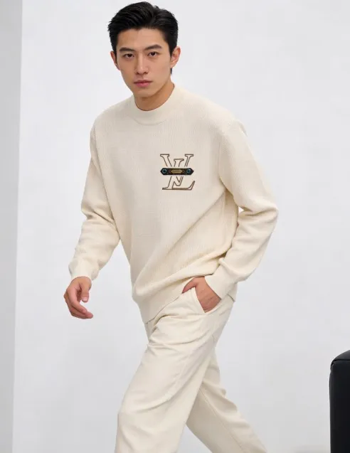 Louis Vuitton/Louis Vuitton chest old pattern leather crew neck sweater